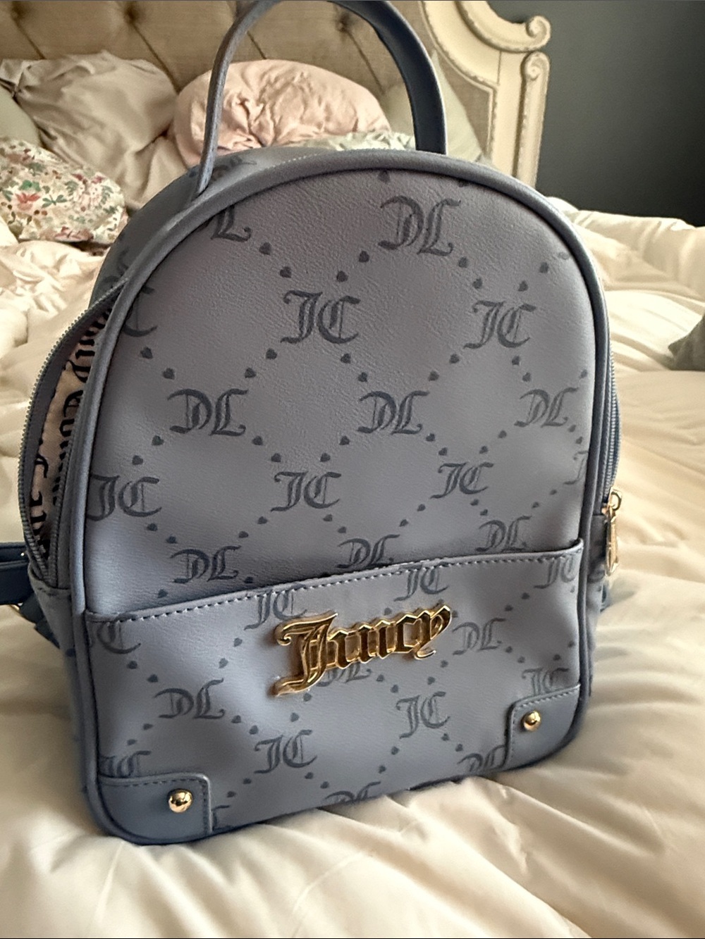 Juicy Couture Light Blue Mini Logo Backpack with Gold Script